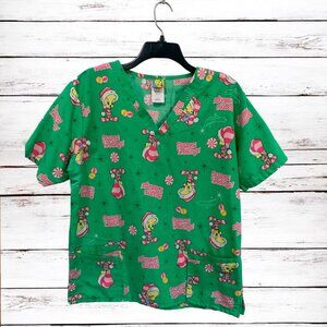 Looney Tunes Women's Tweety Bird Christmas Nursing Medical Scrub Top Size XL